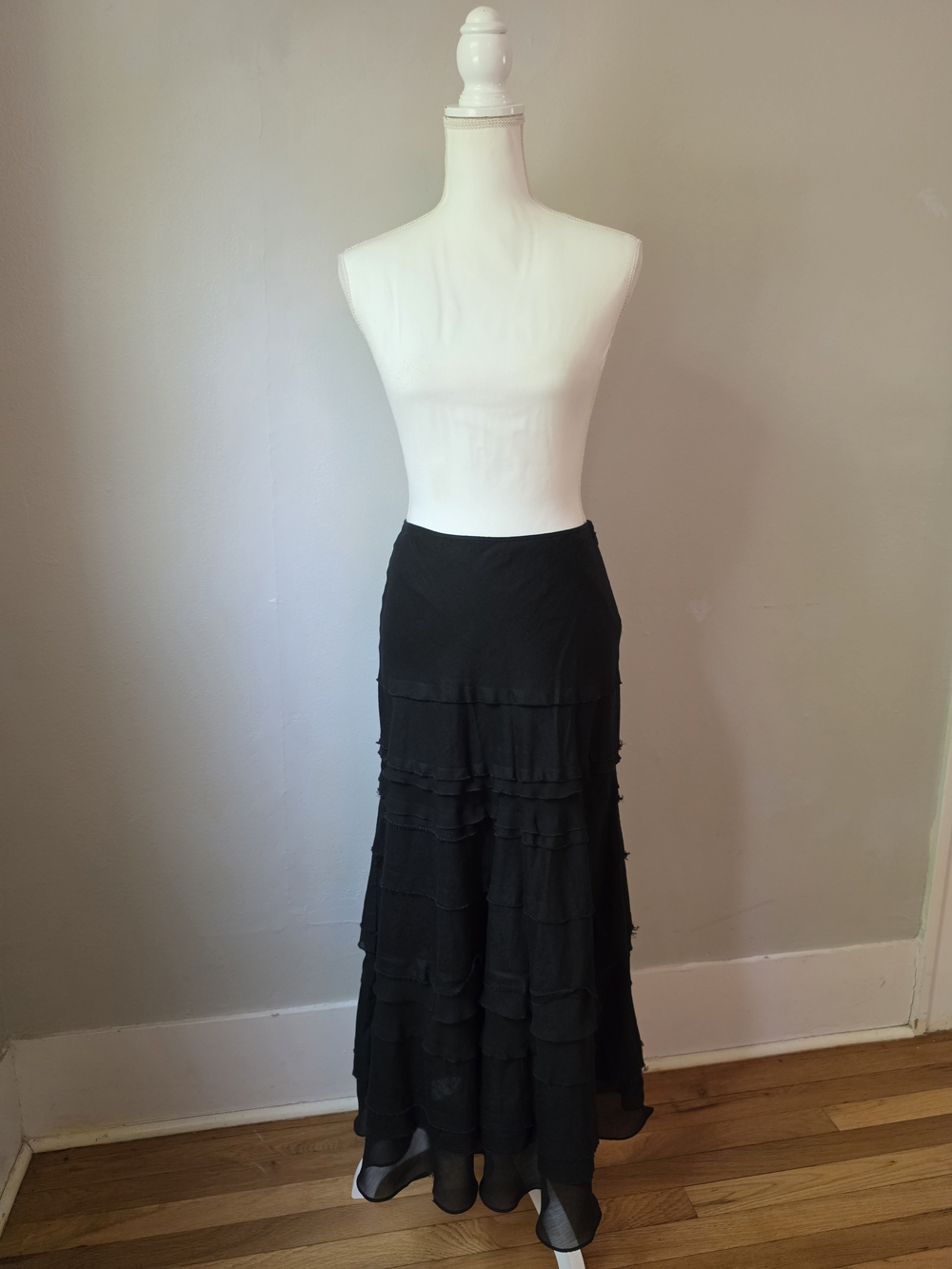 White House Black Market Black Tiered Ruffle Maxi Skirt